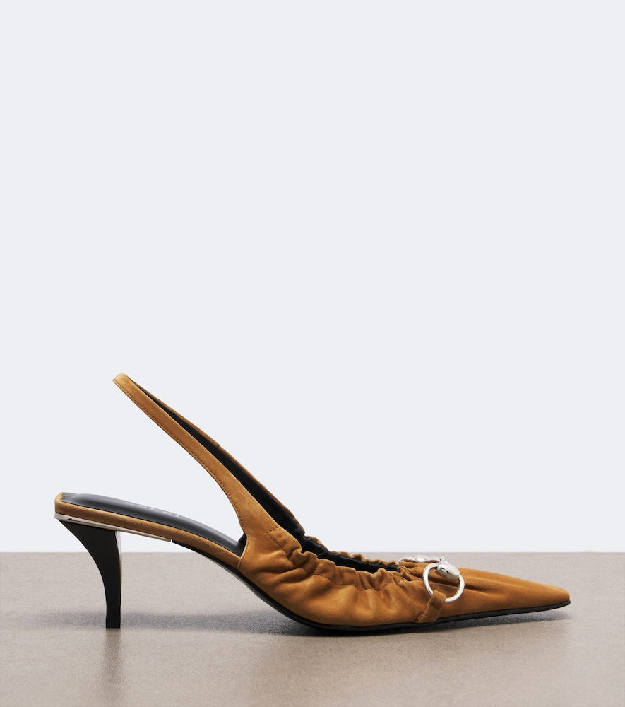 Gucci Vittoria Horsebit suede slingback pumps - Brown Mid Heel Pumps