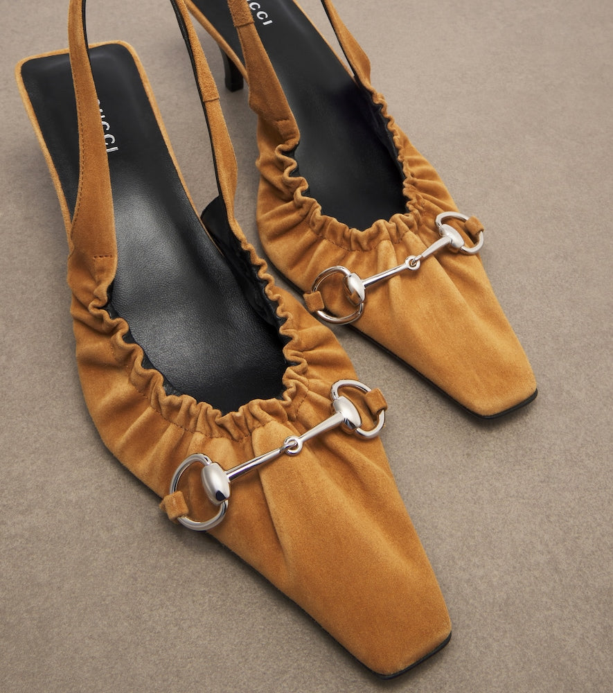 Gucci Vittoria Horsebit suede slingback pumps - Brown Mid Heel Pumps
