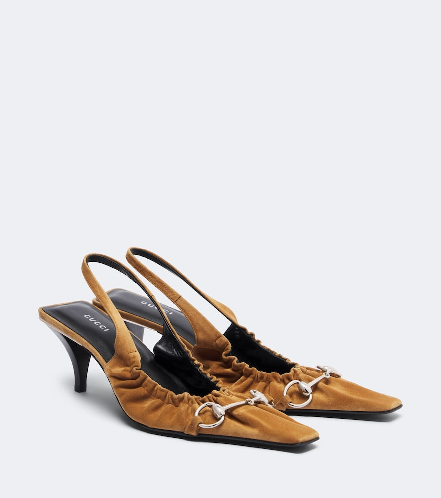 Gucci Vittoria Horsebit suede slingback pumps - Brown Mid Heel Pumps