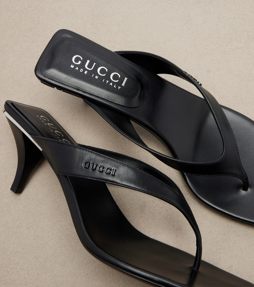 Black Gucci Vittoria leather thong sandals - Heeled Sandals