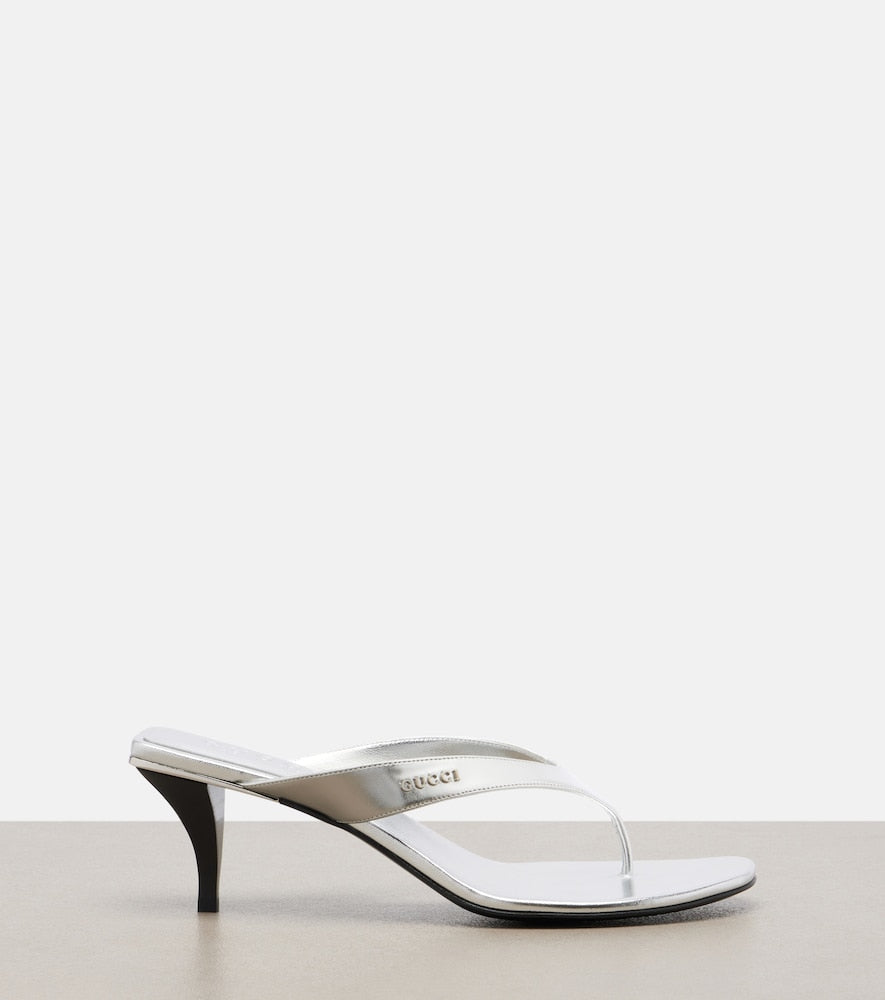 Gucci Vittoria metallic leather thong sandals in Silver - Heeled Sandals