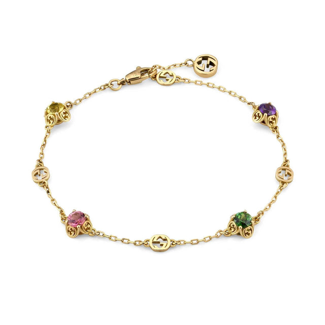 Gucci Yellow Gold Interlocking G Bracelet with Gemstones