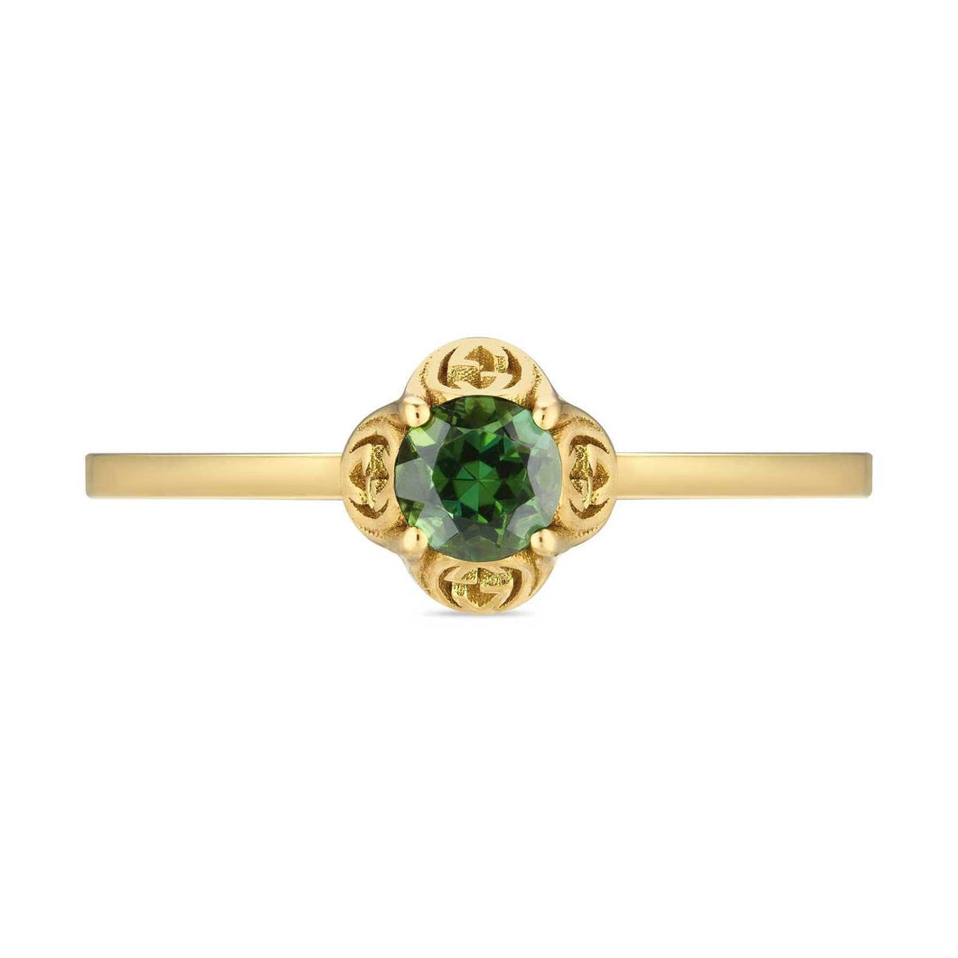 Gucci Yellow Gold Interlocking G Ring with Tourmaline - Size 6.5