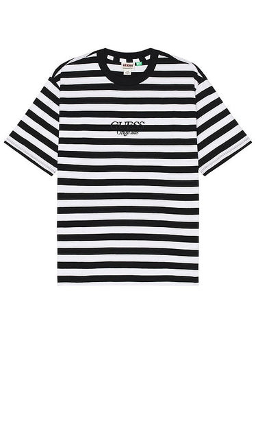 Guess Originals Simple Stripe Tee in Black - Guess Originals - T-shirt à rayures simples en noir - Guess Originals 黑色简约条纹 T 恤 - Guess Originals Simple Stripe T-Shirt in Schwarz - Guess Originals 심플 스트라이프 티셔츠 블랙 색상 - Maglietta Guess Originals a righe semplici in nero
