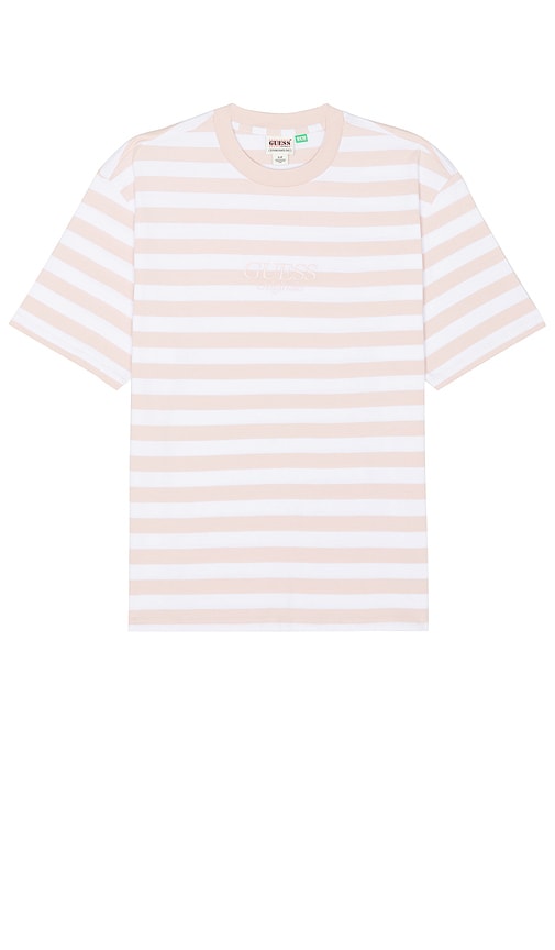 Guess Originals Simple Stripe Tee in Blush - Guess Originals - T-shirt à rayures simples - Blush - Guess Originals 粉色简单条纹 T 恤 - Guess Originals Simple Stripe T-Shirt in Blush - Guess Originals 심플 스트라이프 티셔츠 - Maglietta Guess Originals a righe semplici color cipria