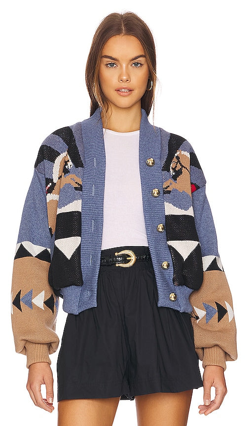 Hayley Menzies Sunrise Rodeo Bomber Jacket in Blue - Hayley Menzies - Sunrise Rodeo - Bomber bleu - Hayley Menzies Sunrise Rodeo 蓝色飞行员夹克 - Hayley Menzies Sunrise Rodeo Bomberjacke in Blau - Hayley Menzies 선라이즈 로데오 봄버 재킷 블루 색상 - Giubbotto bomber Hayley Menzies Sunrise Rodeo in blu