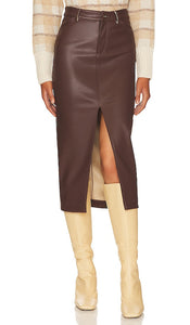 HEARTLOOM Jae Faux Leather Skirt in Chocolate - HEARTLOOM Jupe Jae en similicuir chocolat - HEARTLOOM Jae 巧克力色人造皮半身裙 - HEARTLOOM Jae Kunstlederrock in Schokolade - HARTLOOM Jae 인조 가죽 스커트 초콜릿 색상 - Gonna HEARTLOOM Jae in ecopelle color cioccolato