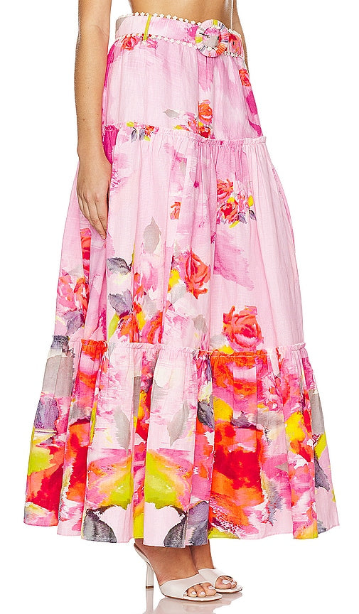 HEMANT AND NANDITA Belted Maxi Skirt in Pink