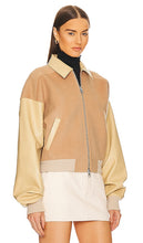 Helsa Faux Leather & Wool Blend Bomber in Tan