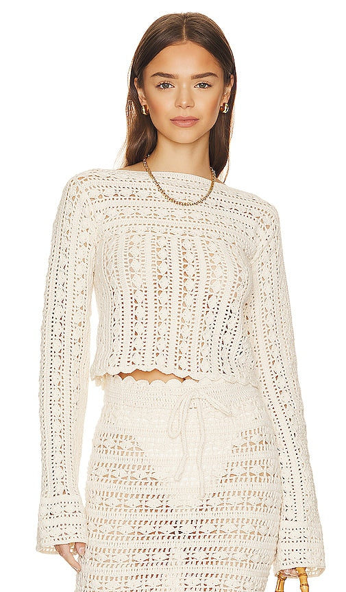 House of Harlow 1960 x REVOLVE Laurelin Crochet Sweater in Ivory - House of Harlow 1960 x REVOLVE Pull au crochet Laurelin en Ivoire - House of Harlow 1960 x REVOLVE Laurelin 象牙色钩编毛衣 - House of Harlow 1960 x REVOLVE Laurelin Häkelpullover in Elfenbein - House of Harlow 1960 x REVOLVE Laurelin 크로셰 스웨터 in 아이보리 - House of Harlow 1960 x REVOLVE Laurelin Maglione all'uncinetto in avorio