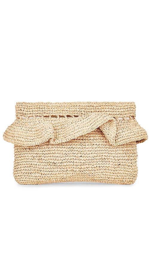Hat Attack Ruffle Clutch in Tan