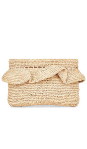 Hat Attack Ruffle Clutch in Tan