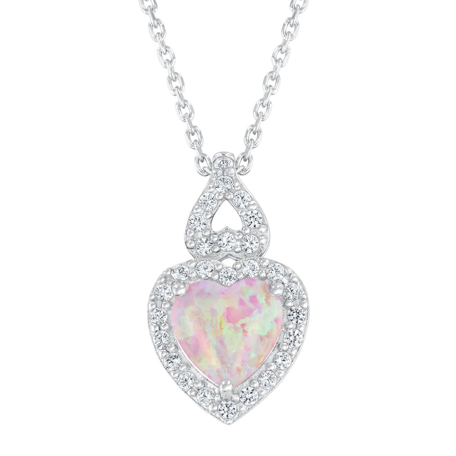 Heart Created Pink Opal and Created White Sapphire Sterling Silver Pendant Necklace