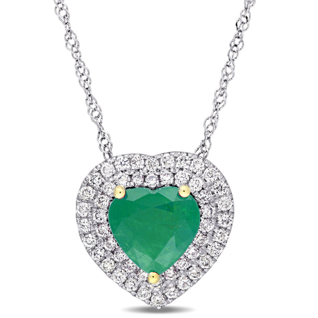 Heart Emerald and 1/4ctw Diamond White Gold Pendant Necklace