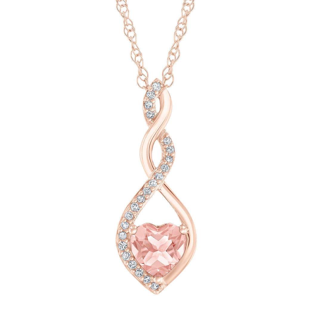 Heart Morganite and 1/20ctw Diamond Rose Gold Twist Pendant Necklace