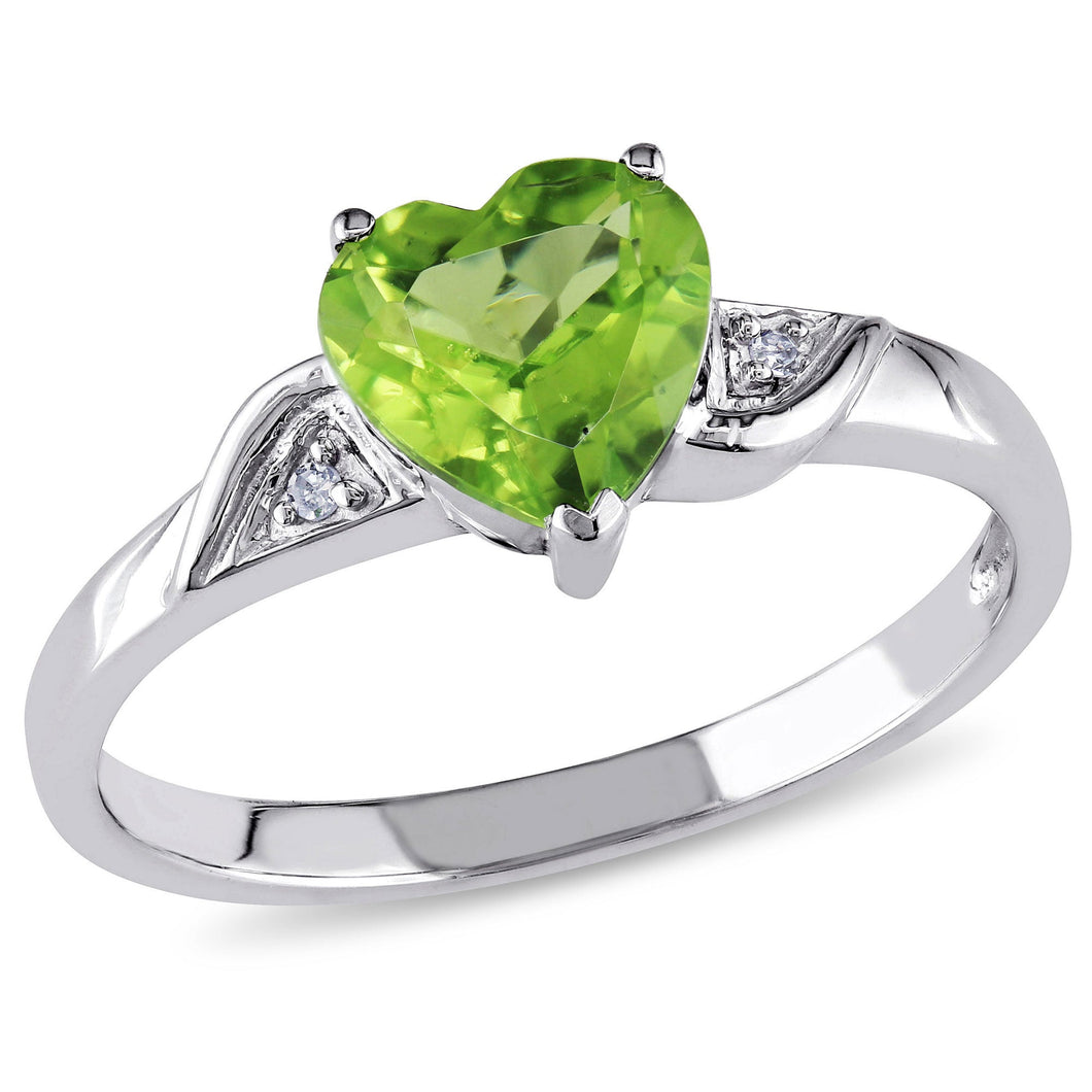 Heart Peridot and Diamond Accent White Gold Ring - Size 8