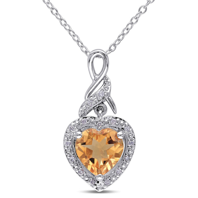 Heart-Shaped Citrine and Diamond Accent Sterling Silver Pendant Necklace