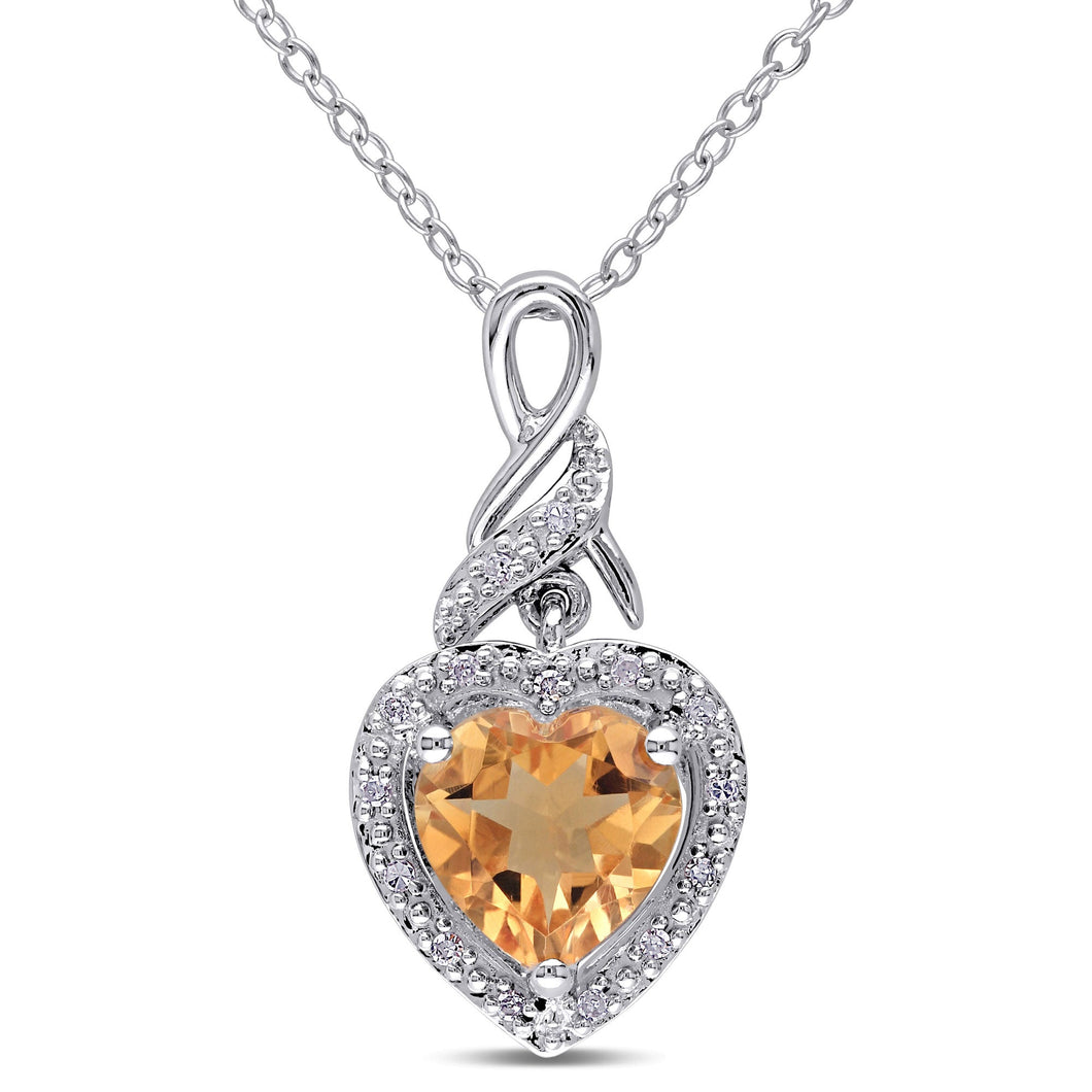 Heart-Shaped Citrine and Diamond Accent Sterling Silver Pendant Necklace