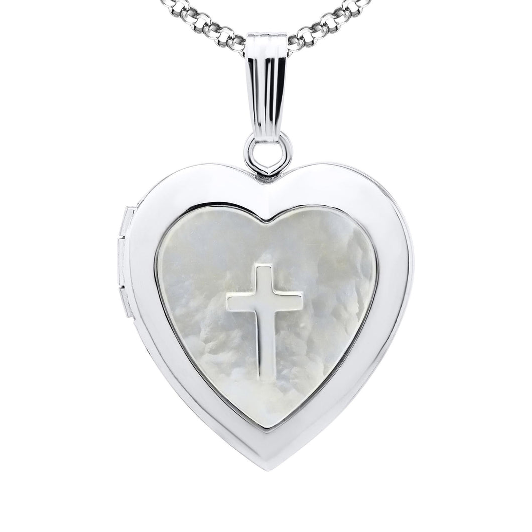 Heart and Cross Sterling Silver Locket Necklace