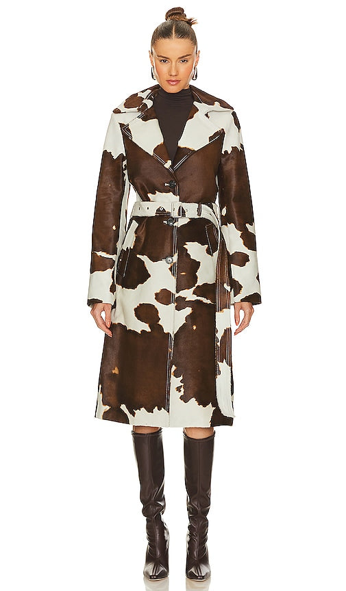 Helmut Lang Cowhide Trench Coat in White,Brown