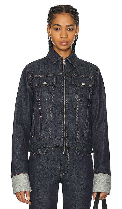 Helmut Lang Cuff Zip Trucker Jacket in Blue