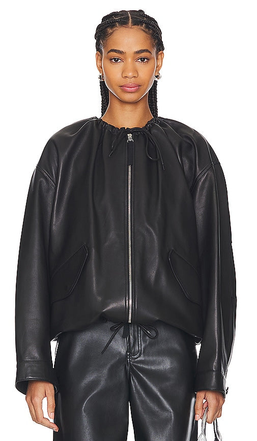 Helmut Lang Ruched Leather Jacket in Black