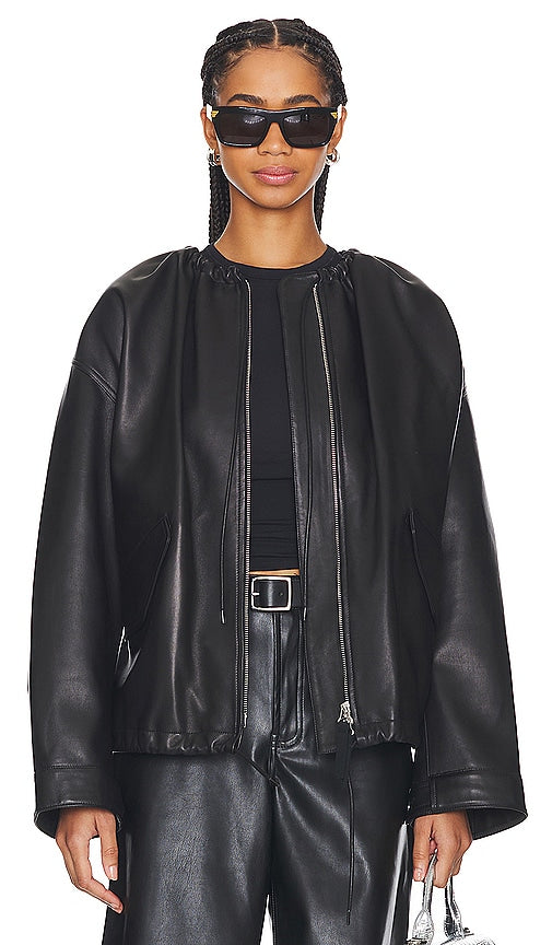 Helmut Lang Ruched Leather Jacket in Black