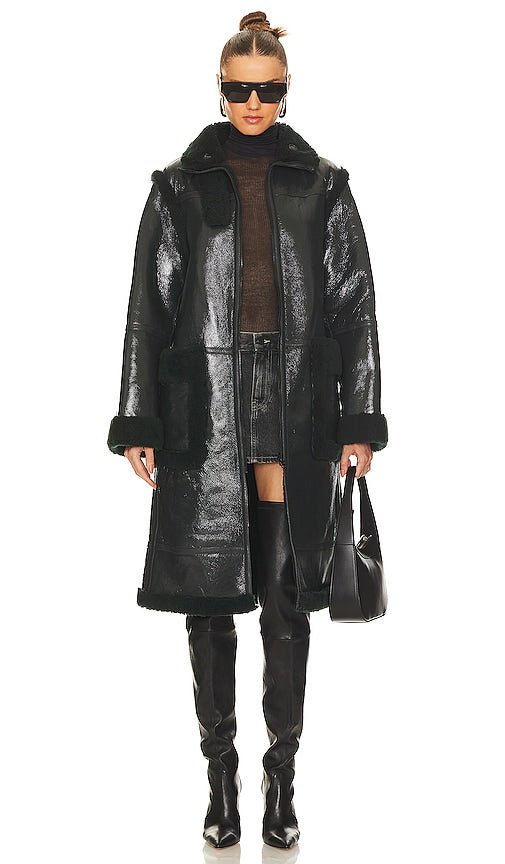 Helmut Lang Shearling Coat in Dark Green - Manteau en peau de mouton Helmut Lang en vert foncé - Helmut Lang 深绿色剪羊毛大衣 - Helmut Lang Lammfellmantel in Dunkelgrün - Helmut Lang 시어링 코트 - Cappotto in montone Helmut Lang in verde scuro
