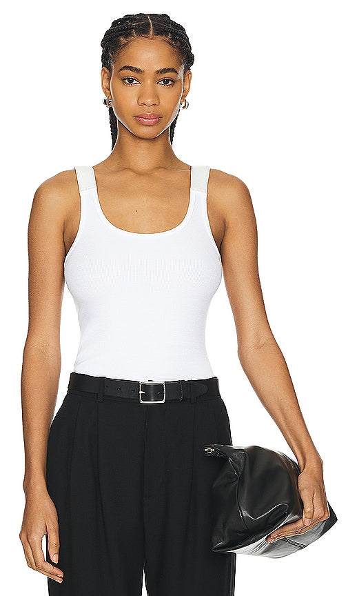 Helmut Lang Strap Rib Tank in White - Helmut Lang Débardeur côtelé à bretelles en blanc - Helmut Lang 白色肩带罗纹背心 - Helmut Lang Strap Rib Tank in Weiß - Helmut Lang 스트랩 립 탱크화이트 색상 - Canotta a costine con cinturino Helmut Lang in bianco