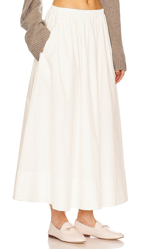 Helsa Cotton Poplin Midi Skirt in White