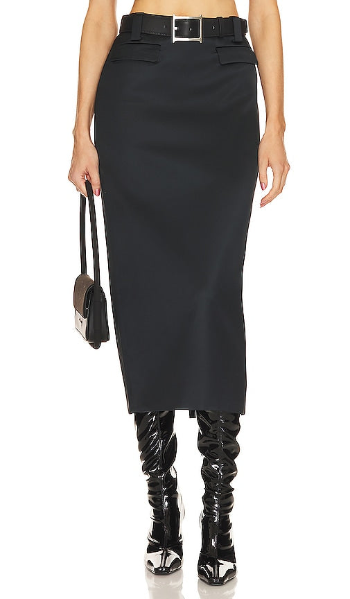 Helsa Heavy Satin Column Skirt in Black - Jupe colonne en satin épais Helsa en noir - Helsa 黑色重磅缎面柱裙 - Schwerer Säulenrock aus Satin von Helsa in Schwarz - Helsa 헤비 새틴 컬럼 스커트 - Gonna a colonna in raso pesante Helsa in nero