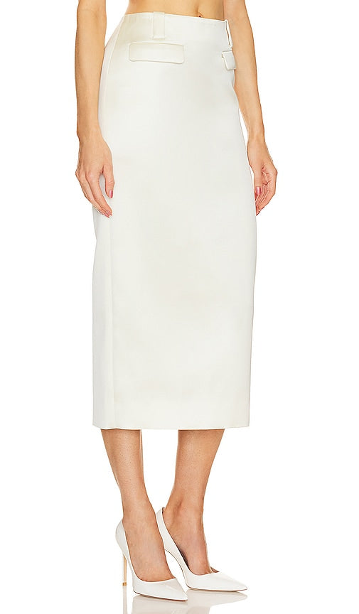 Helsa Heavy Satin Column Skirt in Ivory