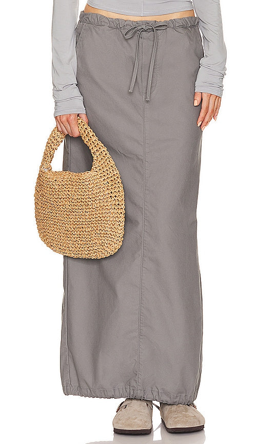Helsa Workwear Drawcord Maxi Skirt in Grey - Helsa Workwear - Jupe longue à cordon de serrage - Gris - Helsa Workwear 灰色抽绳长裙 - Helsa Workwear Maxirock mit Kordelzug in Grau - Helsa Workwear 드로코드 맥시 스커트그레이 색상 - Gonna lunga con coulisse Helsa Workwear in grigio