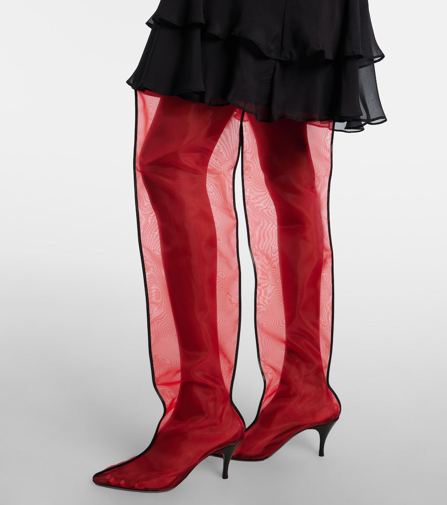 Herbert Levine Drawing A Blank 80 mesh knee-high boots (Red) - Mid Heel Boots