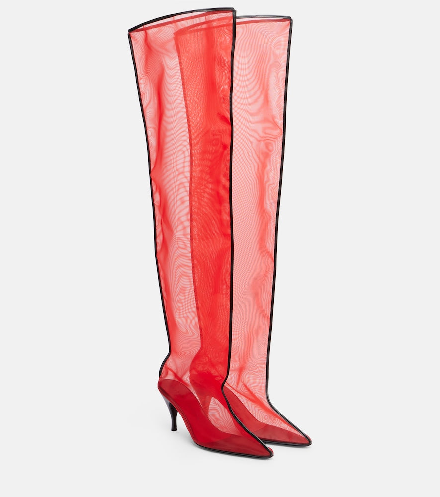 Herbert Levine Drawing A Blank 80 mesh knee-high boots (Red) - Mid Heel Boots