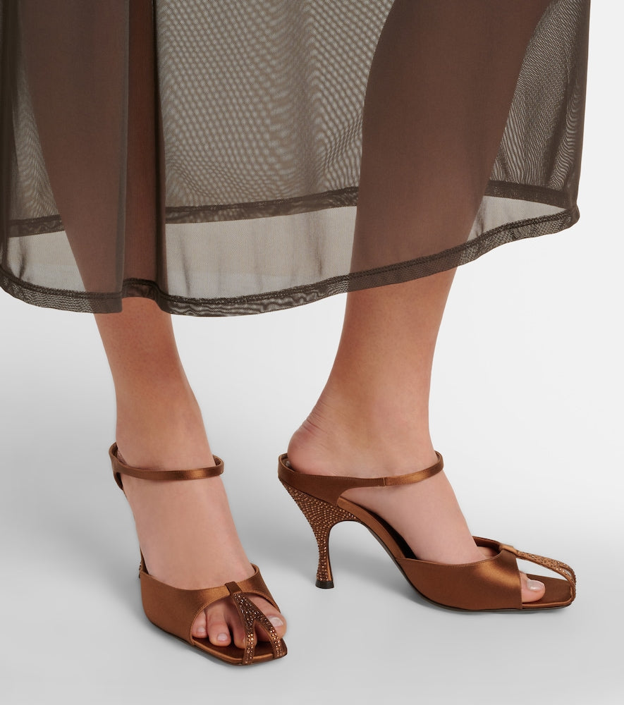 Brown Herbert Levine Hidden Gem embellished satin mules - Heeled Sandals