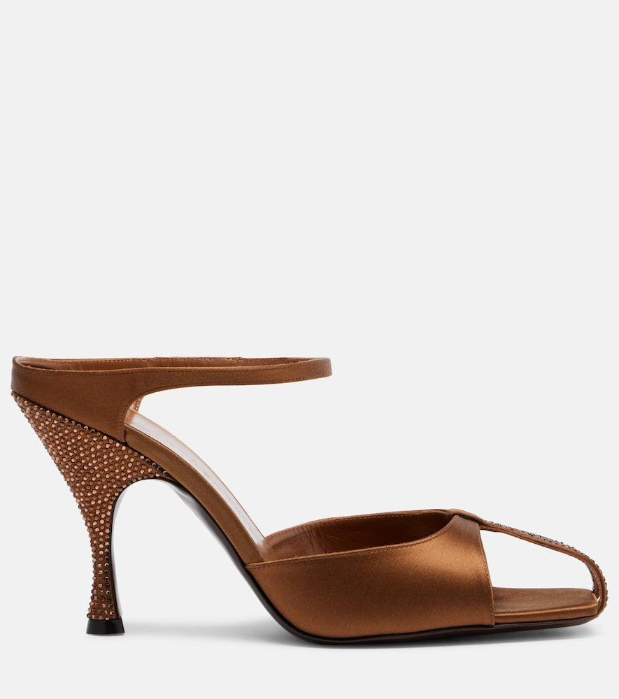 Brown Herbert Levine Hidden Gem embellished satin mules - Heeled Sandals