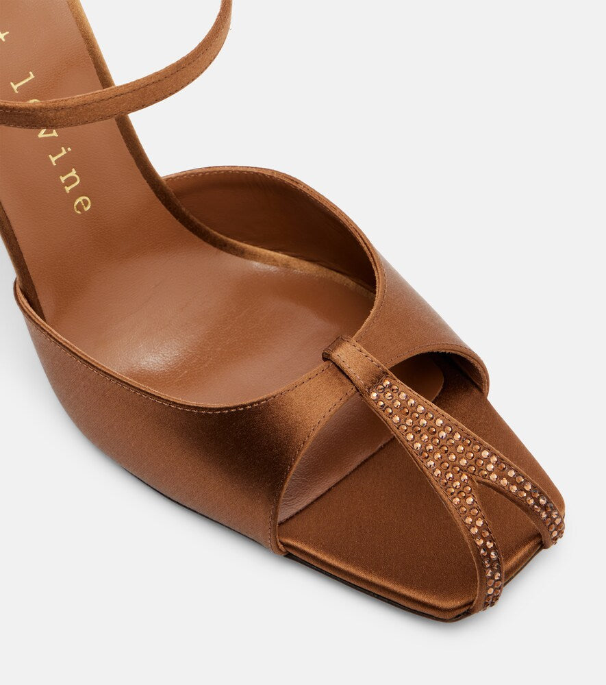 Brown Herbert Levine Hidden Gem embellished satin mules - Heeled Sandals
