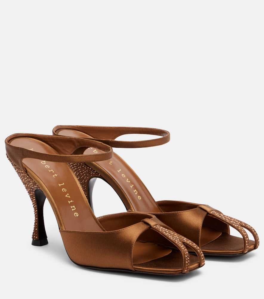 Brown Herbert Levine Hidden Gem embellished satin mules - Heeled Sandals