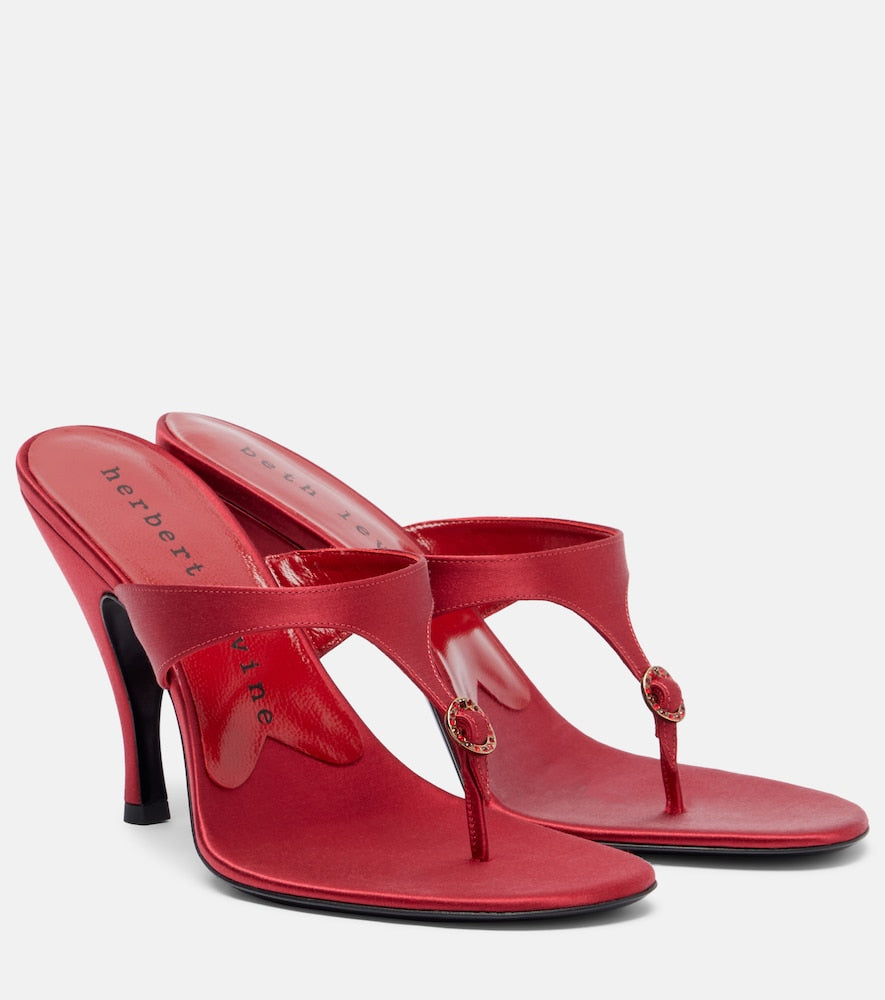 Red Herbert Levine Kiss And Tell embellished satin thong sandals - Heeled Sandals