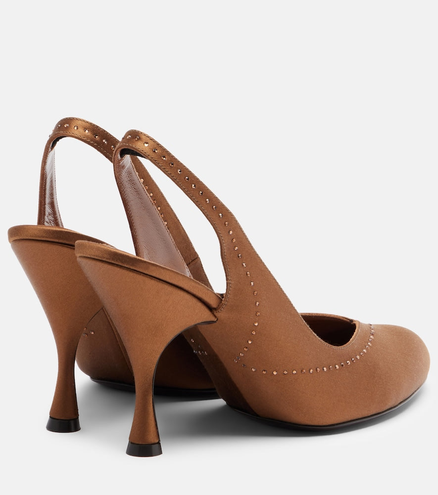 Herbert Levine Star Dust 95 embellished satin slingback pumps (Brown) - High-Heel Pumps