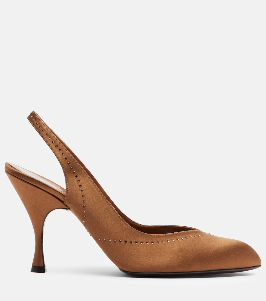 Herbert Levine Star Dust 95 embellished satin slingback pumps (Brown) - High-Heel Pumps