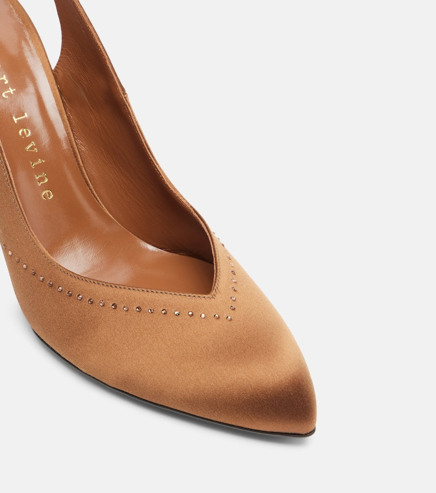 Herbert Levine Star Dust 95 embellished satin slingback pumps (Brown) - High-Heel Pumps