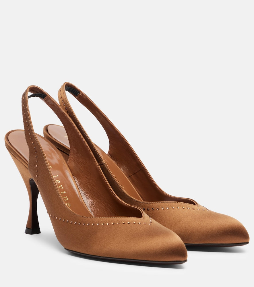 Herbert Levine Star Dust 95 embellished satin slingback pumps (Brown) - High-Heel Pumps