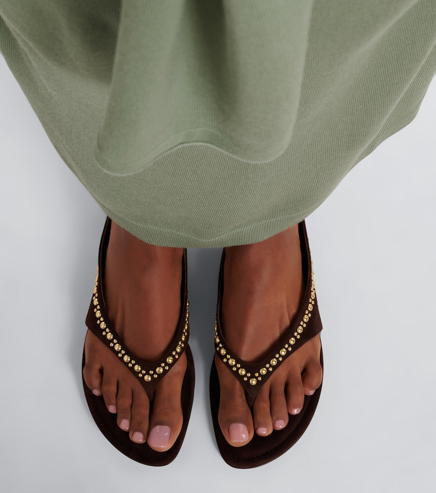 Brown Herbert Levine Sun-kissed embellished suede thong sandals - Flat Sandals