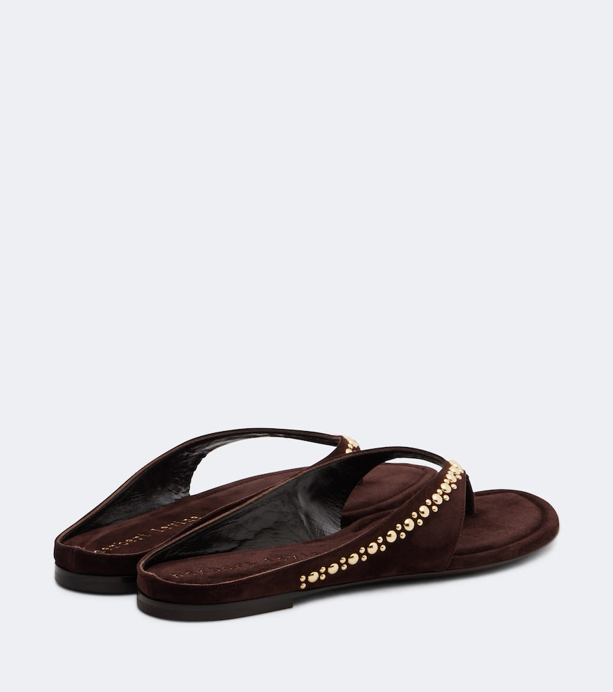 Brown Herbert Levine Sun-kissed embellished suede thong sandals - Flat Sandals