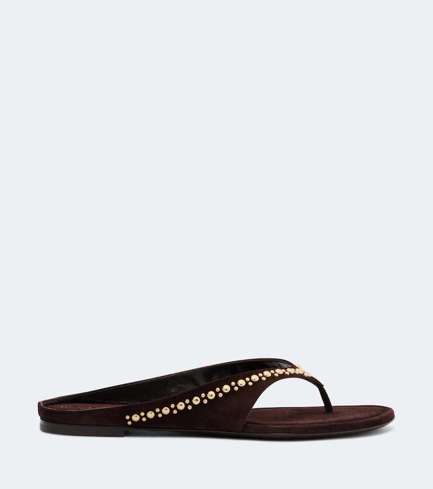 Brown Herbert Levine Sun-kissed embellished suede thong sandals - Flat Sandals