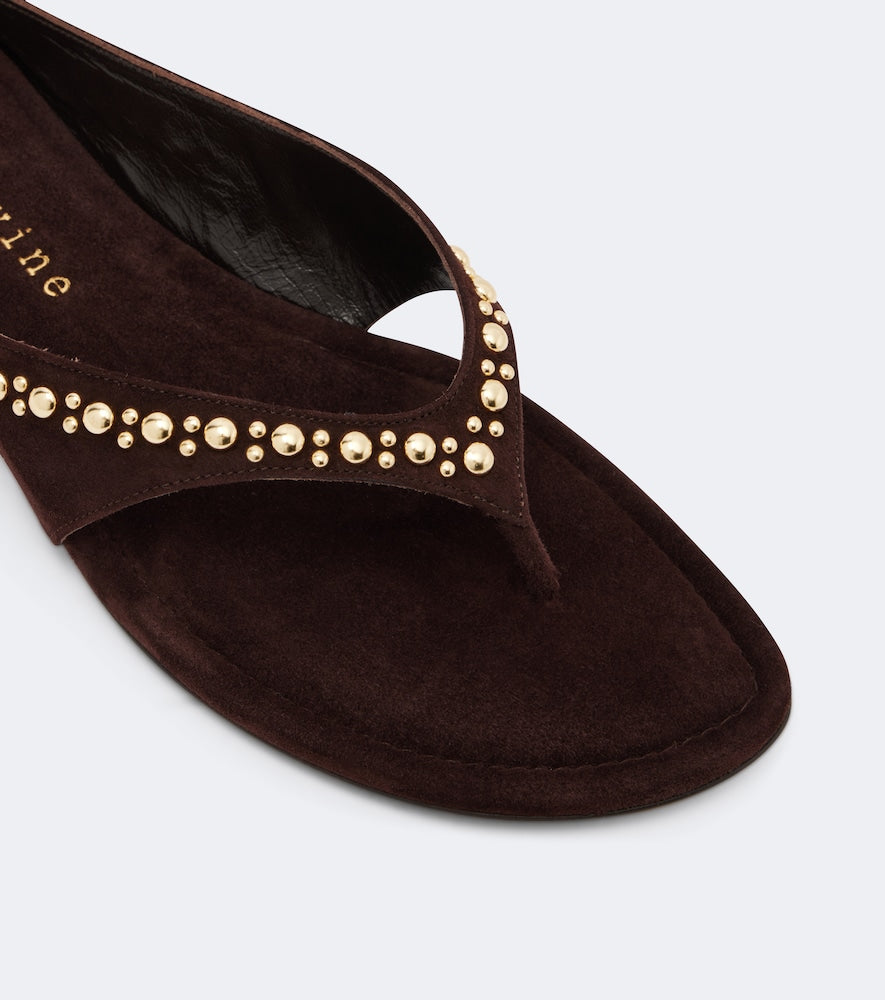 Brown Herbert Levine Sun-kissed embellished suede thong sandals - Flat Sandals