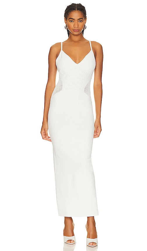 Herve Leger Mixed Pointelle Strappy Gown in White - Herve Leger Robe à bretelles en pointelle mixte en blanc - Herve Leger 白色混合挑窿系带礼服 - Herve Leger gemischtes Pointelle-Trägerkleid in Weiß - Herve Leger 믹스 포인텔 스트랩 드레스 화이트 색상 - Herve Leger Mixed Pointelle Strappy Abito in bianco