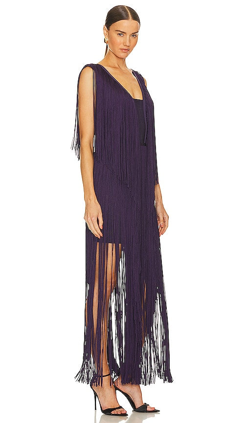 Herve Leger Plunging Fringe Gown in Purple
